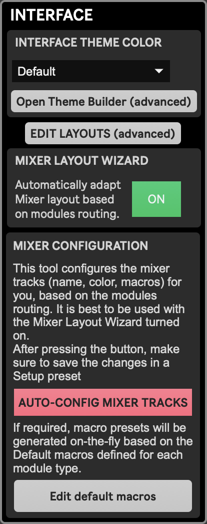 Interface module of Project settings
